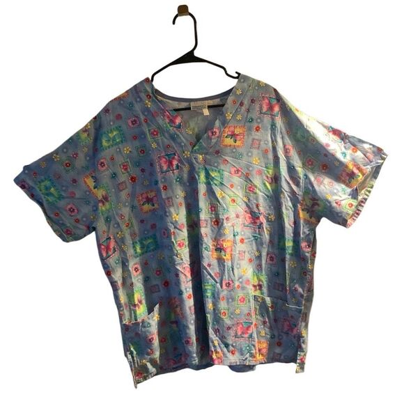 Pre Owned Women’s WS Fundamentally Cotton Scrub Scrubs Top Festive Sz Lg Work - Picture 1 of 10